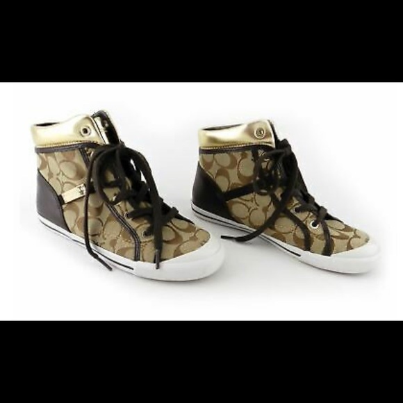 Coach Signature Canvas High Top Sneakers sz 8.5 - Picture 2 of 5